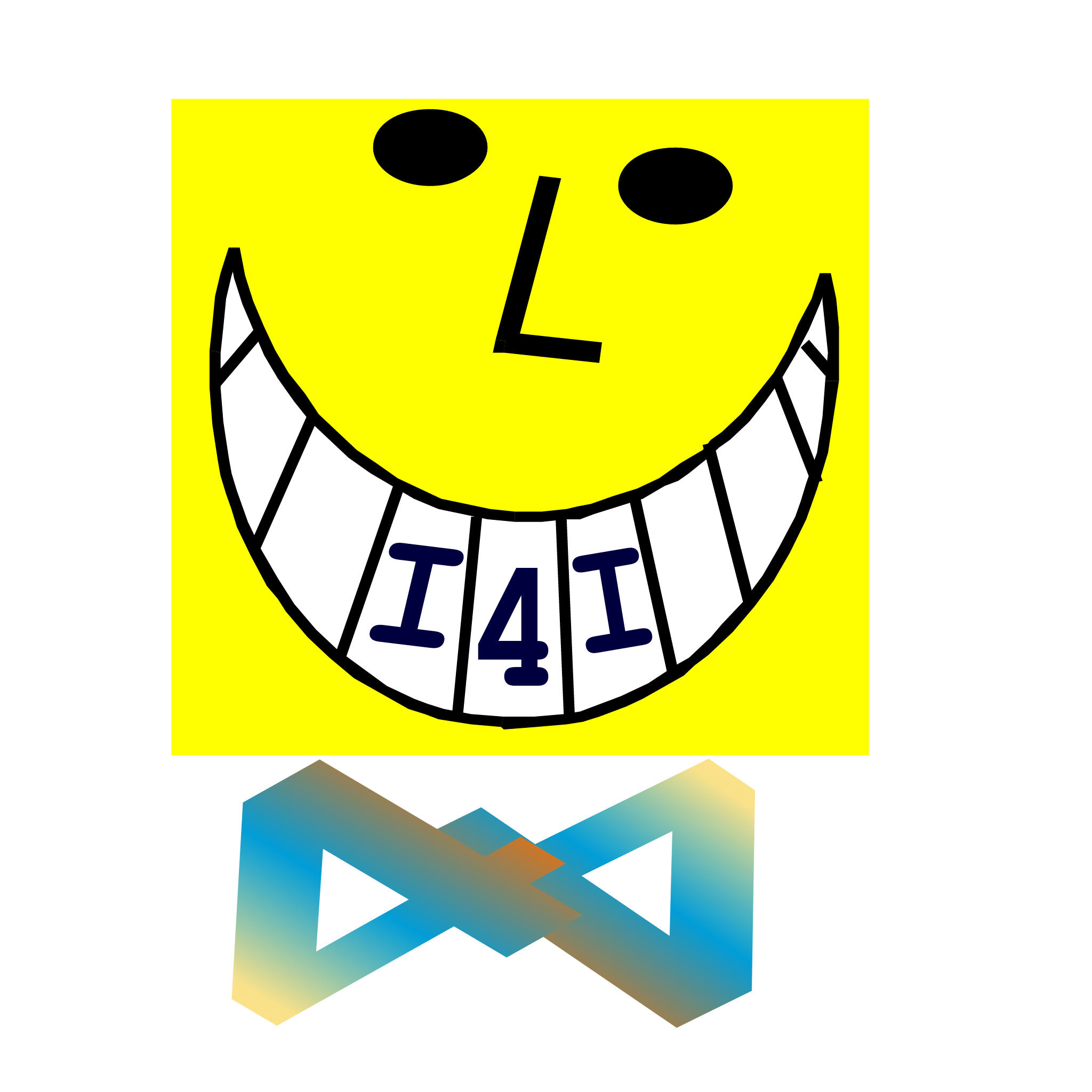 Mr Fry- a big smiling face with the I4I written on his big teeth and with bow tie made out of the numbers four put together Mr Fry- a big smiling face with the I4I written on his big teeth and with bow tie made out of the numbers four put together